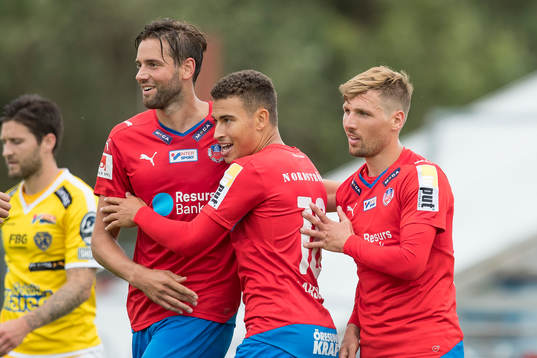 Helsingborgs Mikael Dahlberg och Jordan Larsson och Martin