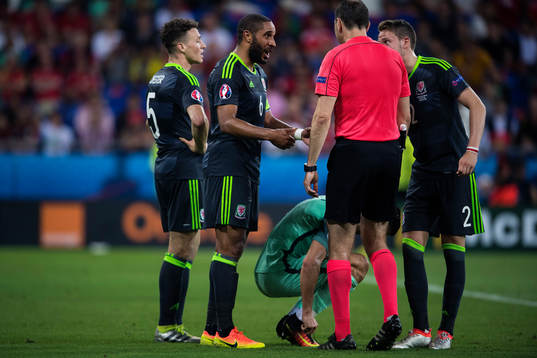 Wales James Chester, Ashley Williams och Chris Gunter