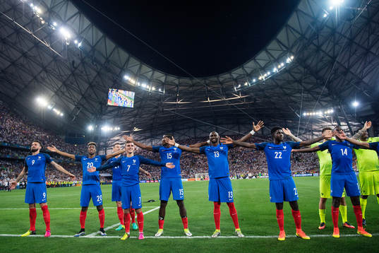 Frankrikes spelare med Antoine Griezmann, Paul Pogba,