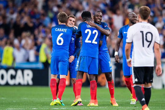 Frankrikes Antoine Griezmann, Yohan Cabaye, Samuel Umtiti