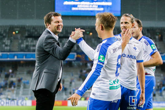 Norrköpings tränare Jens Gustafsson jublar