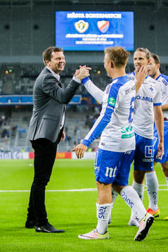 Norrköpings tränare Jens Gustafsson jublar