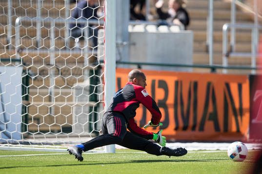 Östersunds målvakt Aly Keita  värmer upp