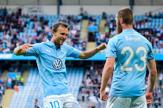 Malmö FFs Magnus Wolff Eikrem  och Jo Inge Berget jublar