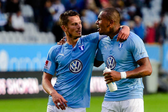 Malmö FFs Markus Rosenberg och Felipe Carvalho jublar
