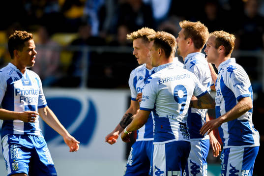 IFK Göteborgs spelare jublar med Mikael Boman