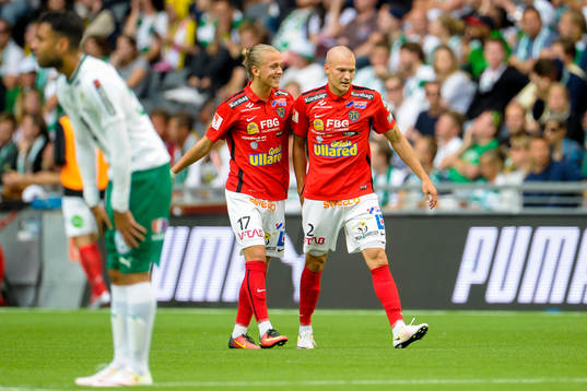 Falkenbergs spelare Jesper Karlsson och Rasmus Sjöstedt
