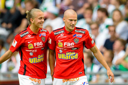 Falkenbergs spelare Jesper Karlsson och Rasmus Sjöstedt