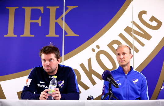 Norrköpings tränare Jens Gustafsson och Andreas Johansson