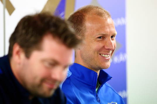 Norrköpings Andreas Johansson och tränare Jens Gustafsson