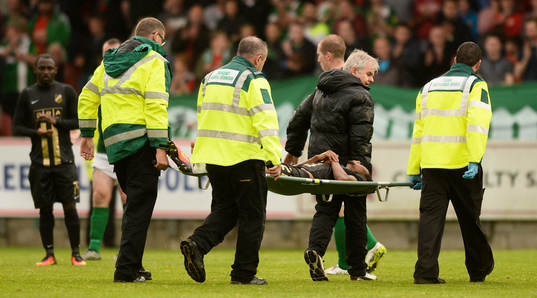 21 July 2016; Nasiru Mohammed of BK Hacken is stretchered