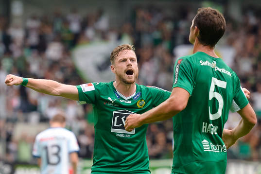 Hammarbys Arnór Smárason och Philip Haglund  jublar