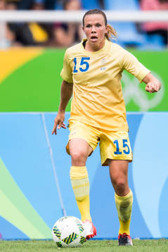 Sveriges Jessica Samuelsson i fotbollsmatchen mellan