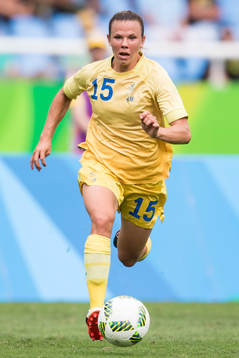 Sveriges Jessica Samuelsson i fotbollsmatchen mellan