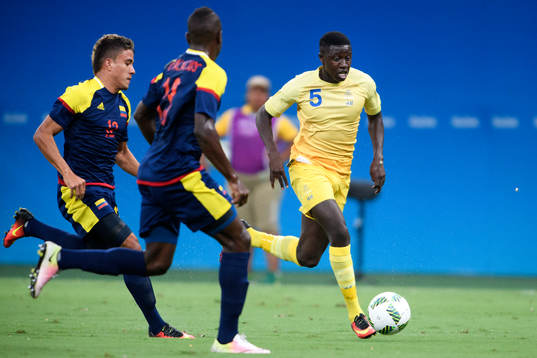 Sveriges Pa Konate i fotbollsmatchen mellan Sverige och