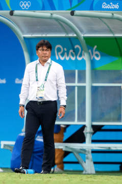 Japans förbundskapten Makoto Teguramori i fotbollsmatchen