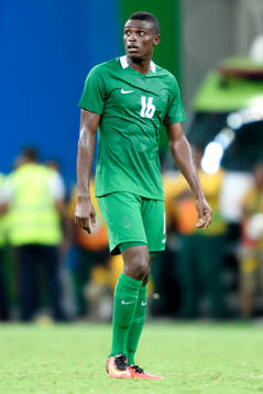 Nigerias Stanley Amuzie i fotbollsmatchen mellan Nigeria
