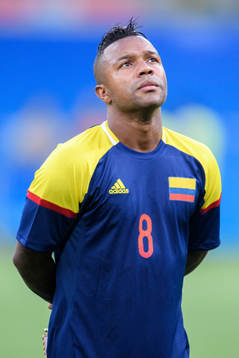 Colombias Dorlan Pabon vid lineup innan fotbollsmatchen