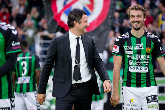 GAIS tränare Benjamin Westman och Dardan Rexhepi glada