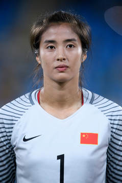 Kinas målvakt Lina Zhao vid lineup innan fotbollsmatchen