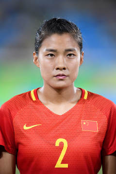 Kinas Shanshan Liu vid lineup innan fotbollsmatchen mellan