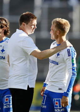Norrköpings tränare Jens Gustafsson med Nicklas Bärkroth