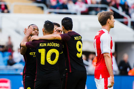 Manchester CitysRaheem Sterling, David Silva och Nolito