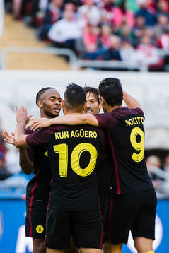 Manchester CitysRaheem Sterling, David Silva och Nolito