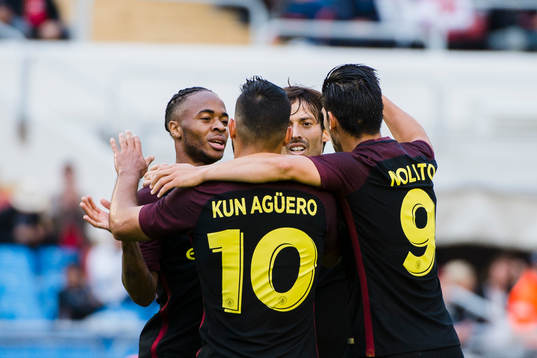 Manchester CitysRaheem Sterling, David Silva och Nolito