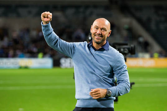 Djurgårdens tränare Mark Dempsey jublar