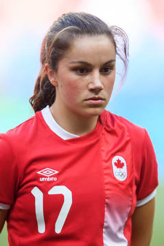 Kanadas Jessie Fleming vid lineup innan fotbollsmatchen