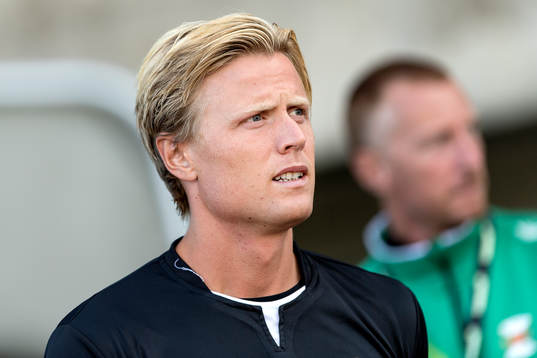 Varbergs Andreas Aalbu före fotbollsmatchen i Superettan