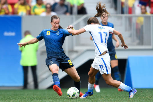 Sveriges Lotta Schelin i kvartsfinalen i fotboll mellan USA