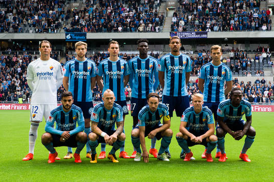 Djurgårdens startelva innan fotbollsmatchen i Allsvenskan