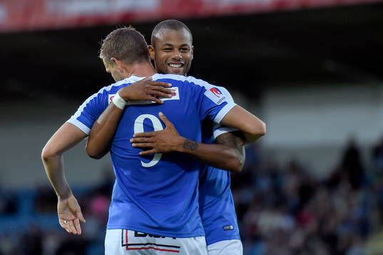 Trelleborgs Marcus Pode och Salif Camara Jönsson jublar