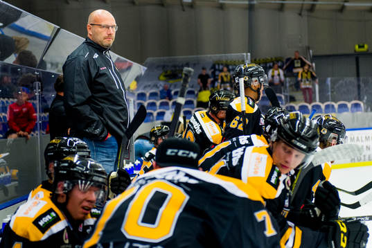 Panterns assisterande tränare Fredrik Hallberg på bänken