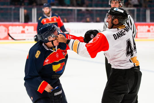 Djurgårdens Ville Varakas i slagsmål med Rouen Dragons