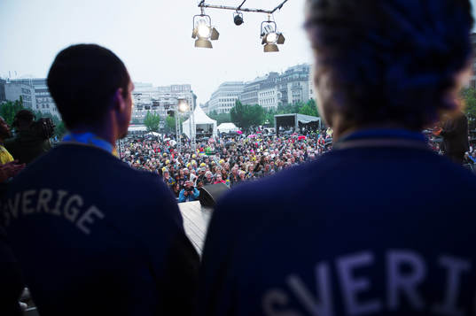 Förbundskapten Pia Sundhage och Marcus Svensson (skytte)