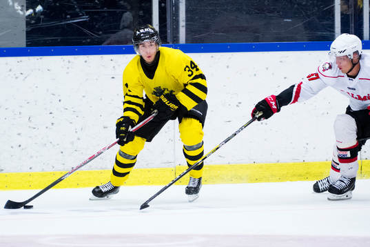 s Michael Lundqvist bevakas av Malmö Redhawks Johan