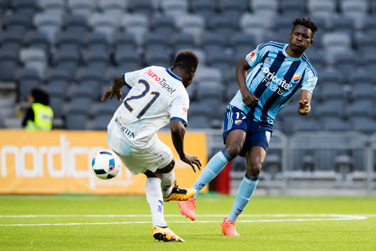 Gefles Kwame Bonsu med ett skott förbi Djurgårdens