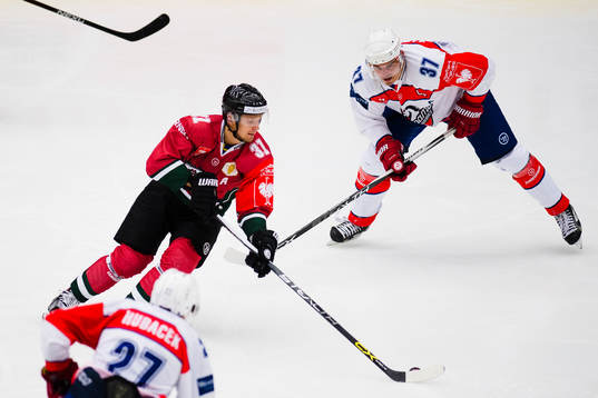 Pardubices Petr Hubacek och Petr Sykora försvarar mot