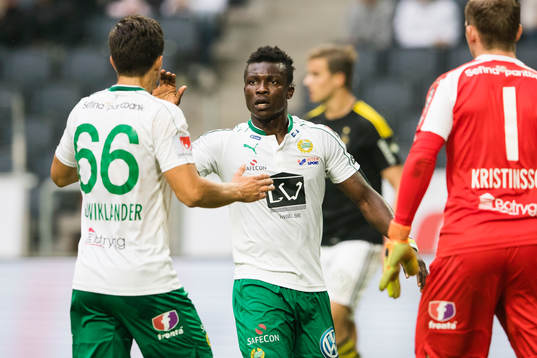 Hammarbys David Boo Wiklander och Joseph Aidoo