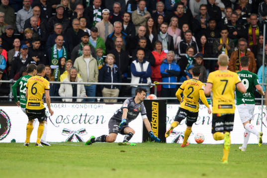 Jönköpings Pawel Cibicki (Vänster skymd i bild) gör 1-0