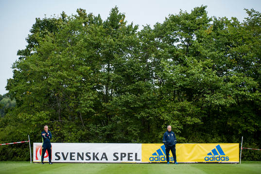 Förbundskapten Janne Andersson och rådgivare Lars