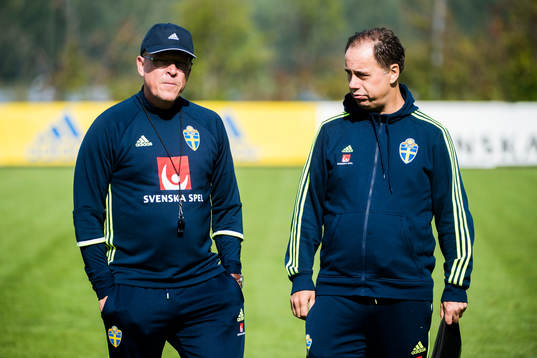 Förbundskapten Janne Andersson och Niklas Bodell,