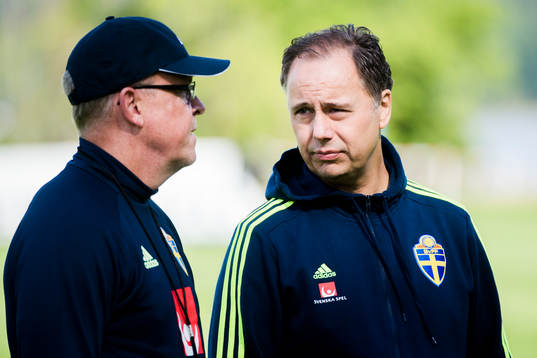Förbundskapten Janne Andersson och Niklas Bodell,