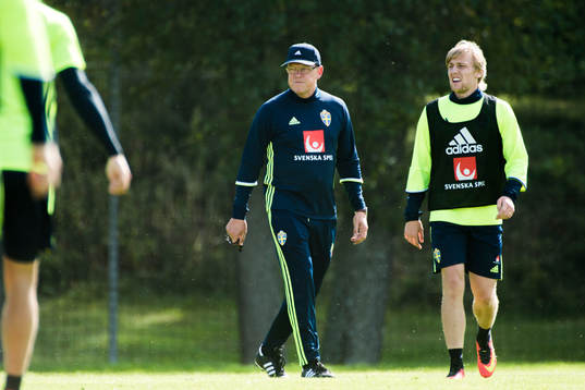 förbundskapten Janne Andersson och Emil Forsberg
