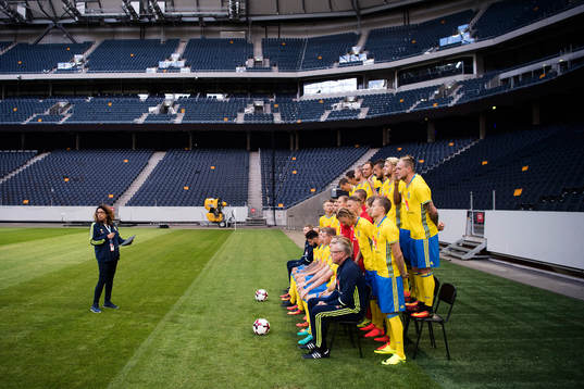 Sveriges fotbollslandslag ställer upp för en lagbild