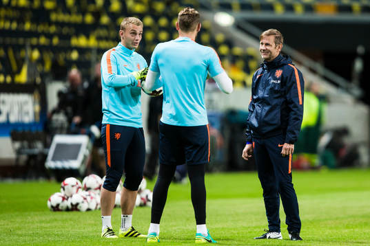 Hollands målvaktstränare Frans Hoek med målvakt Jasper