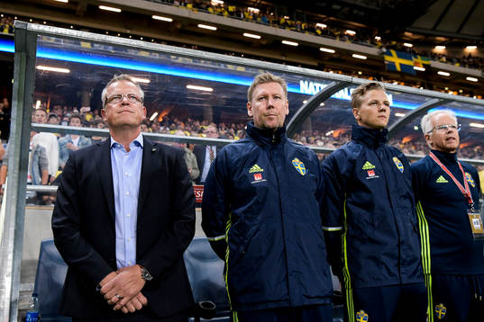 Sveriges förbundskapten Janne Andersson och assisterande